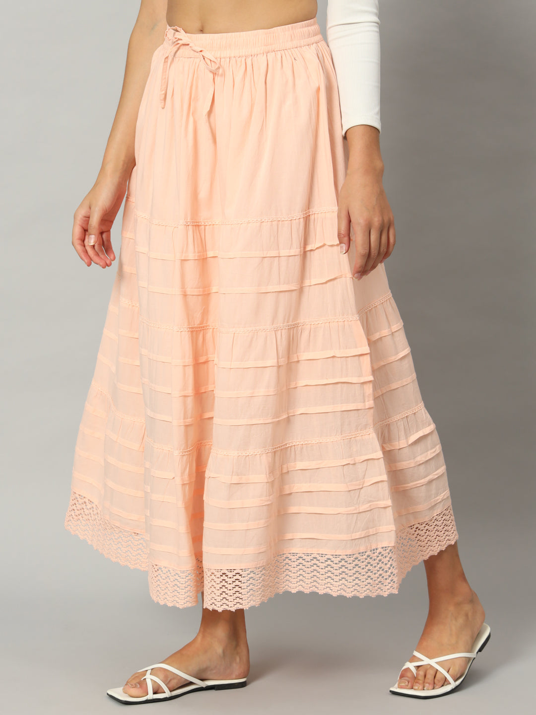 Lace-Trimmed Pleated Skirt