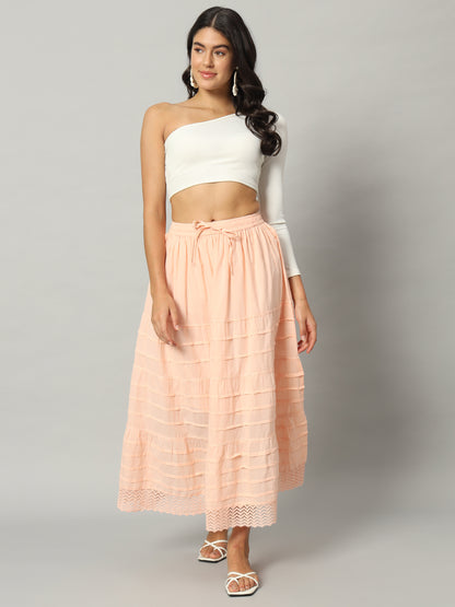 Lace-Trimmed Pleated Skirt